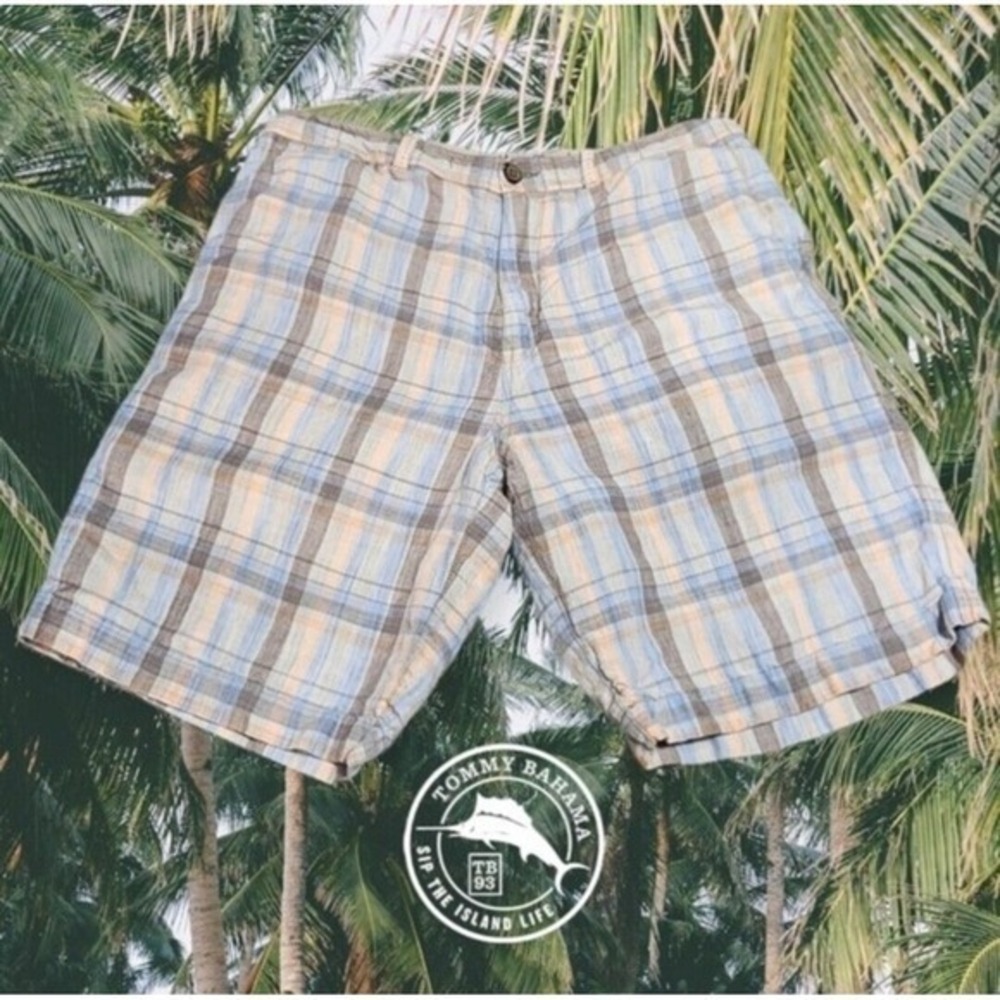 Tommy Bahama Men's Linen Shorts Plaid Casual Comfort Paradise 35(34x10 Actual)